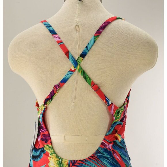 Caribbean Joe Coral Tropical Print One-Piece Swimsuit 12 NEW - Picture 2 of 3